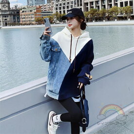 【2023新品】韓国服 レディース トップス パーカー デニム アンサンブル 防寒 おしゃれ 暖かい 秋服 パーカーフード付き長袖 ゆったり 運動着パーカーファッション 秋着 冬着 カジュアル