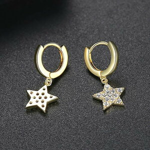 ピアス 両耳用 キュービックジルコニア 真鍮 ホワイト イエローゴールド ピンクゴールド シルバー 人気 フープ 揺れる ゆれる ぶら下がり スター 星