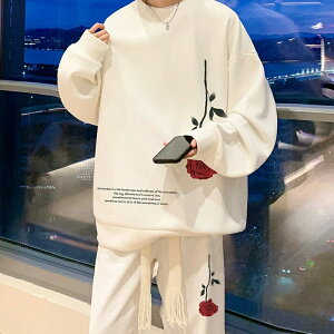 上下セット メンズ ジャージ セットアップ フラワー 韓国風 ゆったり 男性用 おしゃれ スウェットシャツ スウェットパンツ 長袖 春 秋 大きいサイズ ルームウェア 部屋着 ゆったり ジョギン