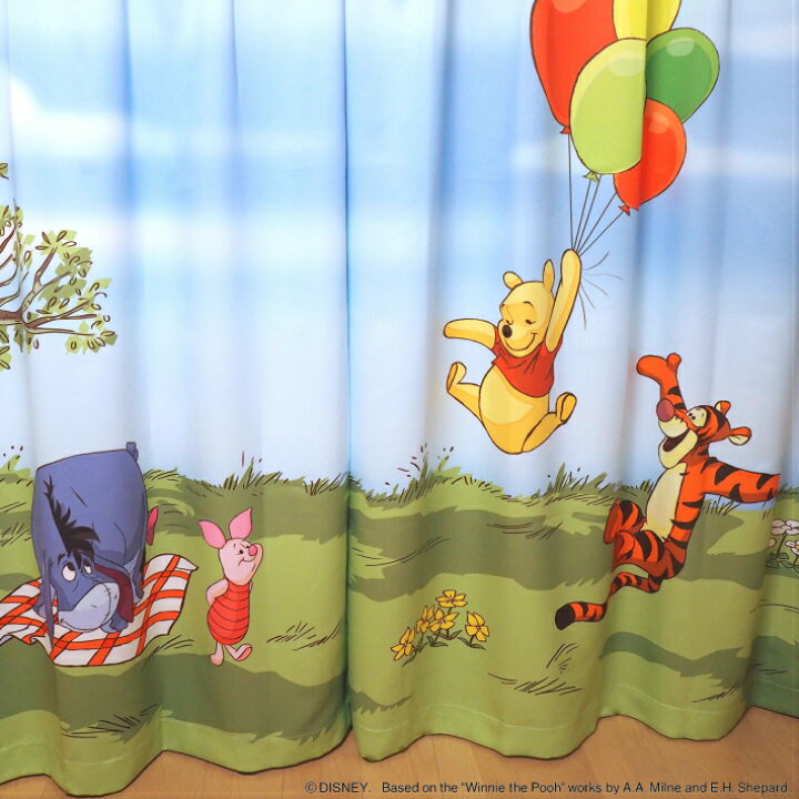 楽天市場 ディズニー 空とぶプーさん柄 カーテン かわいい 子供部屋 幅100 丈135 150 178 185 0cm Curtain Rainbow