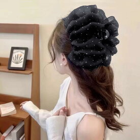 【2倍 お買い物マラソンxポイントアップ】バンスクリップ 大きめ ヘアアクセサリーヘアクリップ バンス ボリューム 大きい リボン 黒 ブラック ネイビー 特大 レディース 髪留め かわいい お洒落