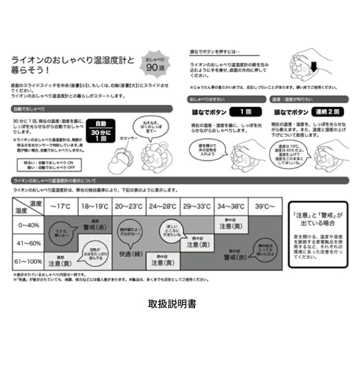 楽天市場 ライオンのおしゃべり温湿度計 Yellow イエロー らいおん 熱中症 風邪 インフルエンザ 予防対策 子供 赤ちゃん 温湿度計 部屋用 温度 湿度 母の日 父の日 新生活 新入学 プレゼント ギフト インテリア にゃんこ計 誕生日 全年齢 なないろぽんぽん