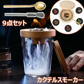 カクテルスモーカーキット 9点セット 燻製器 家庭用 グラス スモーカー 燻製 スモーカーキット 5種類木製チップ付き スモーク ウイスキー くんせい器 フードスモーカー キット 燻製キット スモークマシン カクテルスモーカーセット 燻製調理用道具一式