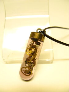 試験管チャームネックレス【試験管ペンダント】歯車パンクアート【時計歯車】レトロ309