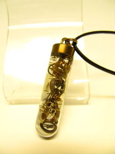 試験管チャームネックレス【試験管ペンダント】歯車パンクアート【時計歯車】レトロ323