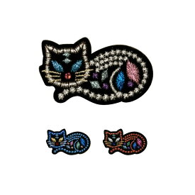 ［刺繍ブローチ］ラメビーズ動物ネコMade in japan刺繍、ブローチ、ラメ糸、軽い、猫、動物
