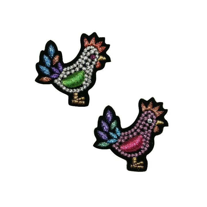 楽天市場 刺繍ブローチ ラメビーズ動物ニワトリmade In Japan刺繍 ブローチ ラメ糸 軽い 鳥 ラカム