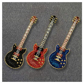［刺繍ブローチ］エレキギターMade in japan刺繍、ブローチ、全面刺繍、立体、楽器、軽い