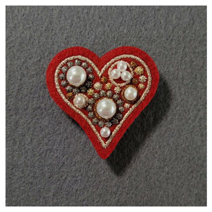 楽天市場】［刺繍ブローチ］パールビーズ ハートMade in japan刺繍 