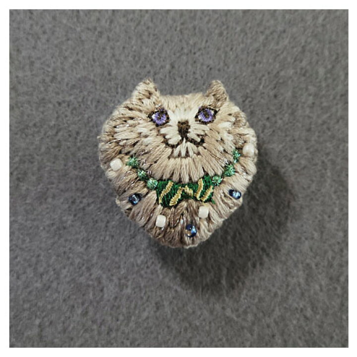 楽天市場】刺繍ブローチ【ぬいぐるみネコ】Made in japan、刺繍 