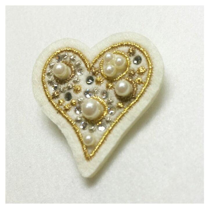 楽天市場】［刺繍ブローチ］パールビーズ ハートMade in japan刺繍 
