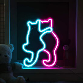 猫ネオン サインライト装飾 ネオンサイン 動物 装飾 USB操作 LEDネオンライトサイン 部屋の壁テーブル用バー クリスマス ホームパーティー 結婚式 誕生日 子供や 女の子の部屋用 ルームライト ナイトライト