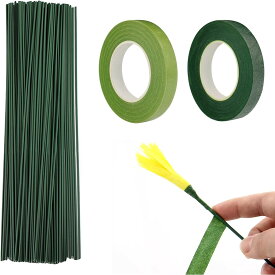 造花セット 緑 リース ワイヤー フローラテープ 30cm100本入り フラワーワイヤー 2巻入 フローラテープ ワイヤーアート 花 フラワーアレンジメントキット DIY 手芸材料