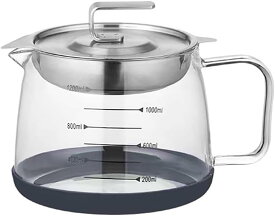 オイルポットガラス耐熱透明ガラス残留物をろ過 天ぷら 油ろ過器調理器 油缶目盛り付き計量カップ 油こしキッチン用品家庭用および商業用 (1.2L/1.8L)