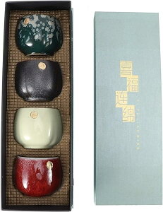 4個酒器セット セラミックティーカップセット 中国/和風レトロティーマグカンフー 茶器酒器 ギフトセット
