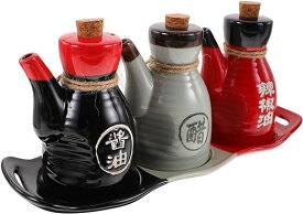 3個セット和風オイルと酢ポット蜂蜜容器蜂蜜ディスペンサー調味料ディスペンサー磁器酢瓶セラミック調味料ボトル調味料ポット酢ホルダー液体