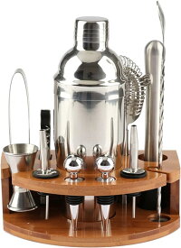 カクテルシェーカー バーセット 550ML12個セット 竹スタンド付き 家庭用ステンレスカクテルミキサーキット 竹製スタンド付き パーティーグッズ バー 練習 ギフト バーセット竹スタンド付き ステンレス製 業務用 自家製