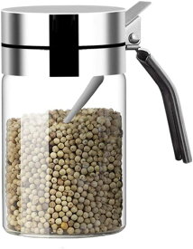 2個セット 砂糖容器 調味料瓶 調味料容器 容器耐熱ガラス 粉末調味料容器 ステンレス鋼 容器高ホウケイ酸ガラス瓶フリップトップ調味料容器（350ml+450mlセット）