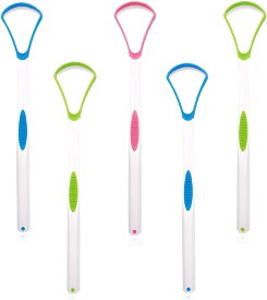 サムコス 舌ブラシ シリコン 5本セット 3色 舌 磨き ブラシ 舌クリーナー 口臭ケア 舌苔 掃除 舌磨き 両面用 個包装 携帯に便利 （2本ブルー 2本グリーン 1本ピンク）