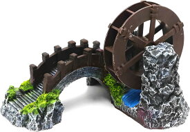 クアリウム 太鼓橋 水車 回る 和風 隠れ家 シェルター リアル 水槽 オブジェ