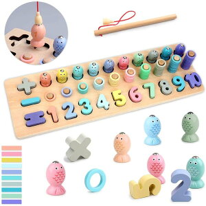 釣りおもちゃ 知育玩具 モンテッソーリ 教具 釣り玩具 おもちゃ 学習玩具 積み木 釣り 数字 ゲーム 木製パズル 型はめ 想像力/創造力 形認識力 集中力 数学力アップ 幼児 脳 活性化 感覚教具