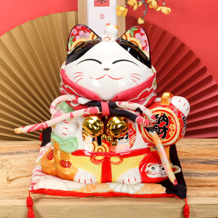 楽天市場】招き猫 陶器 猫 置物 デスクトップ 店舗装飾 癒し 幸運な猫 