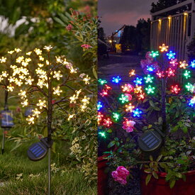 2本セット 桜の花 ガーデンソーラーライト 屋外 華やか 埋め込み 防水 ソーラーライト 20LED ライト 夜間自動点灯 ソーラーイルミネーションライト 屋外照明 ソーラー 省エネ おしゃれ 式庭園/芝生/車道/歩道/庭/ガーデン クリスマス 飾りライト