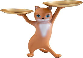 玄関 収納 皿を捧げる猫 鍵置き トレー キーボックス 玄関 収納 小物 財布 口紅の収納 樹脂置物
