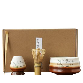 【楽天スーパーSALE★10％OFF！】茶道具 4点セット お抹茶セット 茶筅（茶筌）竹製 茶杓 茶筅立て セラミック 抹茶碗 陶器 茶筅休め 抹茶点て 茶道ツール 日本伝統 和風 シンプル道具 手作り 茶道用品