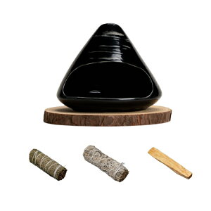 5点セット 富士山デザイン 香炉 スマッジング セット 聖木 パロサント ホワイトセージ 焚き台 黒御影石風 耐熱陶器製 灰受け付き 浄化 ヒーリング インテリア おしゃれ ギフト プレゼント