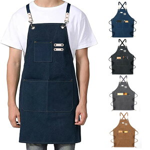 エプロン 男女兼用 作業用 ストラップ調整可能 前掛け キャンバス デニム ワークデニムエプロン 調理 サロン スタイリスト パン屋 ガーデニング 美容師 作業エプロン ポケット