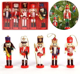 5個入り 13cm くるみ割り人形 木製 クリスマス オーナメント 木製兵士 置物モデル デスクトップ コレクション お祝い クリスマス装飾 テーブル ウィンドウ 2308