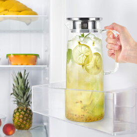 【期間限定10倍ポイント】【1400ML】麦茶ポット 冷蔵庫 ポット ハンディー ピッチャー 耐熱ガラス ジャグ SUS304ステンレス製カバー 麦茶 お茶 ティーポット1400ml