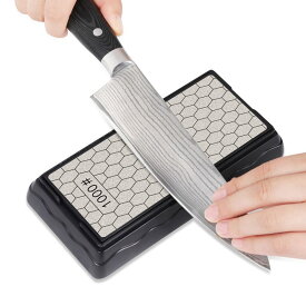 両面ダイヤモンド 砥石 ナイフ研ぎ器 磨刀石 400# 荒研ぎ面 1000# 中仕上げ面 滑リ止めラック付きとぎいし 包丁研ぎ石 水なし 各種ナイフ砥石 セラミックナイフ砥石 家庭用 ハサミ用砥石