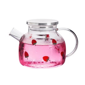 【1000ml】ガラスティーポット 耐熱ガラス イチゴ柄 可愛い 取り外し可能 花茶＆ルーズリーフティー用