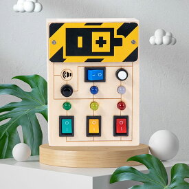 モンテッソーリおもちゃ 幼児用ビジーボード ベビー木製ビジーボード LEDライトスイッチ付き 知覚玩具 ライトスイッチおもちゃ 旅行用おもちゃ 1歳以上の赤ちゃんと幼児向け 男の子 女の子