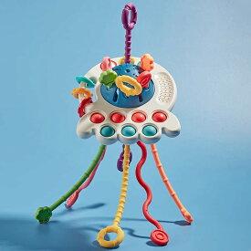 ひもおもちゃを引く ソフトセーフ UFOプルストリングおもちゃ 旅行おもちゃ モンテッソーリ 色/形状/音感覚発達玩具 誕生日 プレゼント