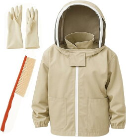 養蜂用 防護服 蜂対策 蜂駆除 フェイスネット ファスナー 保護 蜜蜂 上半身 手袋ほうき3点セット