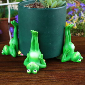 庭 カエル 彫像 カエル 彫刻屋外 3樹脂カエル像 セット植物ポットハガー - 小さなプランターホルダー 逆動物 装飾品 ヤードアートパティオ用 デスクトップ造園装飾