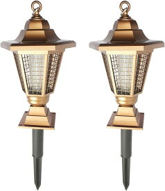 電撃殺虫器 屋外 ソーラー充電式 捕虫器 電池式 360°強力蚊除け 蚊取り器 虫対策 薬剤不要 配線不要 蚊取りと照明両用 防水 静音 置く/吊り下げる/地面に挿す対応可能 家庭用 業務用 リビング/居間/屋外/庭/園芸/玄関/アウトドア適用 (2個)