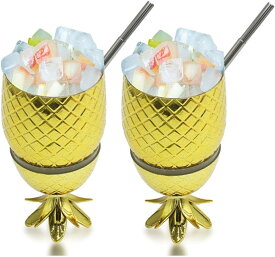 パイナップルカクテルグラス プラスチックカップ タンブラー カクテルグラス ストロー付き ハワイアン ルアウ パーティー デコレーション用品 2個