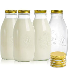 ガラス瓶 32oz 4 個セット ミルクボトル ねじプリンカップ 燕の巣容器 ゼリーカップ ヨーグルト瓶 食品保存に最適 冷蔵庫対応 反復使用可能