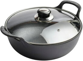 両手鍋 鋳鉄製 厚くし スープ鍋 炒め鍋 家庭用 コーティングされていない 鋳鉄鍋 IH·直火対応 オール熱源対応 深型 シチュー鍋 いろり鍋 煮る 揚げる 多機能 調理用鍋 豆腐煮鍋 業務用 (鍋+ガラス蓋, 25cm*7.5cm)