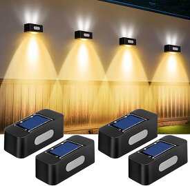 ソーラーライト 屋外 ガーデンライト ソーラー フェンスライト IP65防水 自動点灯 8時間連続使用可 太陽光パネル充電 高輝度 LED おしゃれ 玄関灯 表札灯 庭/通路/階段/門柱 両面テープ・ネジ 設置簡単 電球色 (4個セット) 11*4.2*4cm
