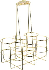 金属ワインボトルキャリア6ボトルワインキャディーミルククレートバスケット飲料ホルダービールボトル収納ラッククリスマスホリデーバーベキューパーティー ゴールド