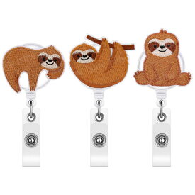 ナマケモノバッジクリップ 3枚入 リール式ホルダー 吊り下げ かわいいナマケモノネームホルダー 伸縮 名札 社員証 レディース 看護師 ネームカード IDカード サマーギフト贈り物プレゼント