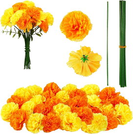 10輪/20輪　人工マリーゴールド束 フェイク束 ハロウィン人工マリーゴールドフラワー ステム付き 誕生日パーティー ディワリ ハロウィンパーティーデコレーション