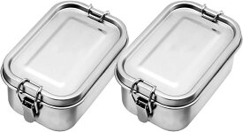 ステンレススチール製長方形キムチ食品保存容器、ステンレススチール セット、漏れ防止、密&漏れ防止容器 、防臭、キッチン収納ボックス | 再利用可能な金属製、食品準備容器 蓋付き、冷凍庫&食器洗い機対応 |550ml　2PCS