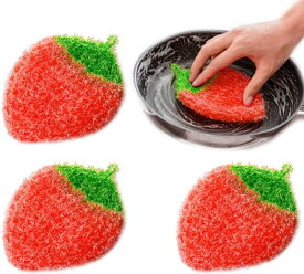 食器洗いスポンジ　いちご　かわいい　クリーニングスポンジ　そうじ　キッチン　4枚セット　（レッド） 15*11cm