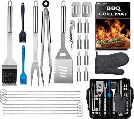 (28点セット)BBQグリルアクセサリーセット 41ピースステンレススチールBBQツールBBQアクセサリーアルミケース キャンプ/裏庭BBQグリルマット BBQアクセサリーセット